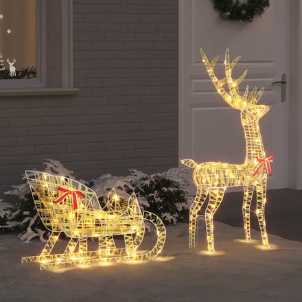 vidaXL - Rendier - Trek - Slede - 200 - LED's - Warmwit - 70 - x - 26 - x - 129 - cm - PET