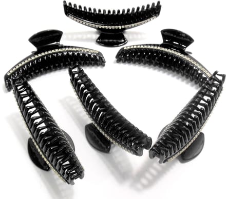 6 haarklemmen 10 cm zwart met strass