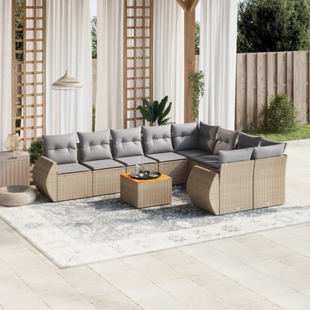 vidaXL - 10-delige - Loungeset - met - kussens - poly - rattan - beige