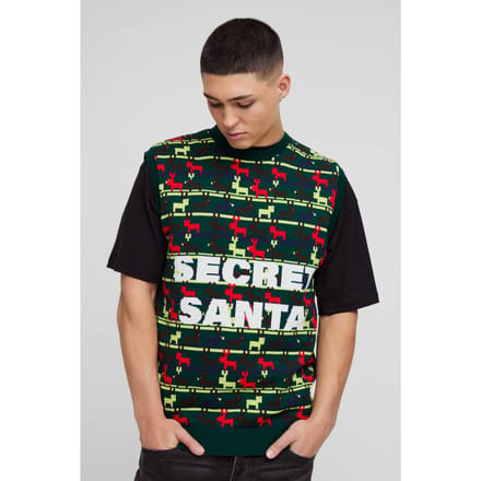 Regular Fit Secret Santa Christmas Vest | Green | Size Medium