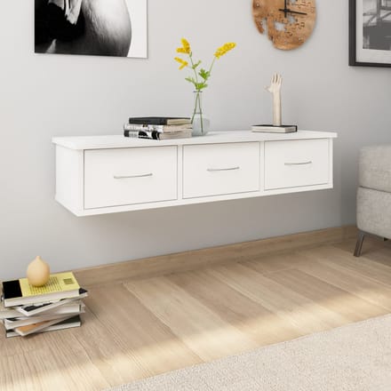 vidaXL - Wandschap - met - lades - 88x26x18,5 - cm - bewerkt - hout - wit