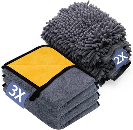 Auto Poets Set - Microvezel Doeken - Auto Onderhoud - Extra Absorberend - 5 Delig - Grijs