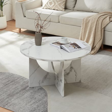 Salontafel Rindal rond marmerlook wit 80x41,5 cm [en.casa]