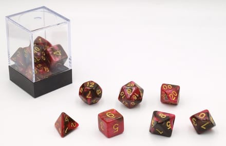 HOT Games dobbelstenen set rood zwart 7 stuks kunststof brick.