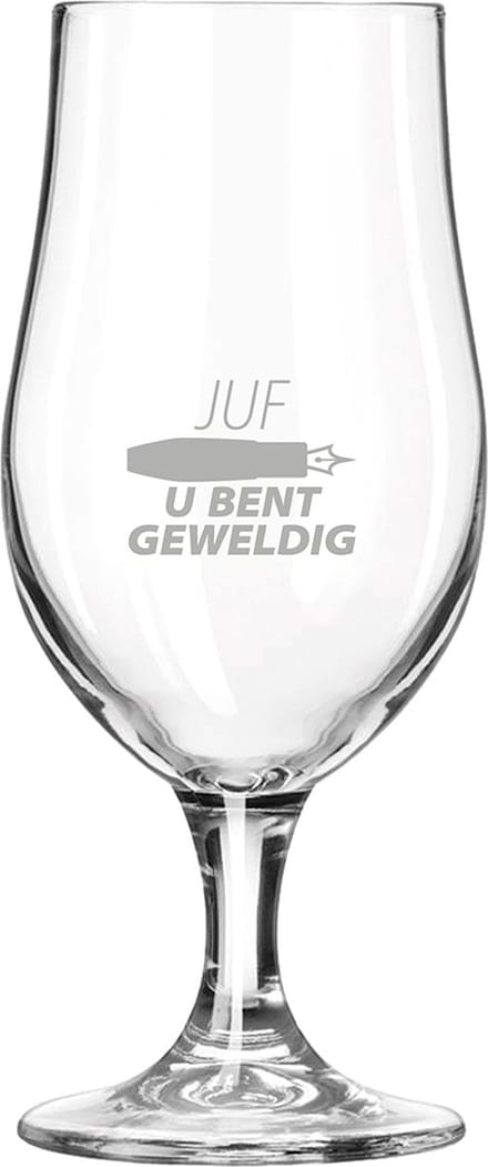 Gegraveerde bierglas op voet 49cl Juf u bent geweldig
