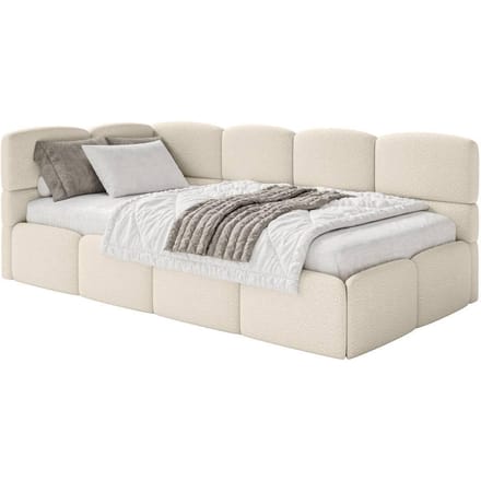 Jeugdbed Chloe links bouclé 90x200 met opbergruimte | NADUVI Collection