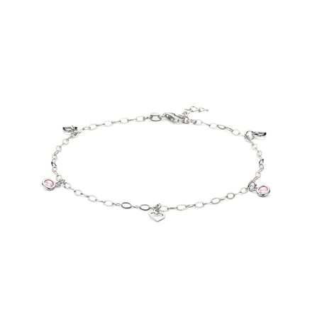 Enkelbandje hart en roze zirkonia 24 + 2 cm
