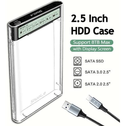 Smart Display HDD Behuizing 2.5 Inch Transparante HDD Behuizing USB3.2 Gen2 Externe HDD Behuizing SATA HDD SSD Opslagbehuizing voor Laptop PC gray