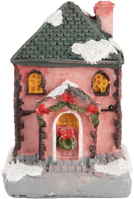 Clayre & Eef Decoratie Huis met LED 4x5x6 cm Roze Kunststof