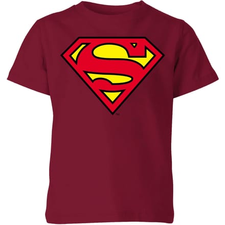 Official Superman Shield Kids' T-Shirt - Burgundy - 122/128 (7-8 jaar)