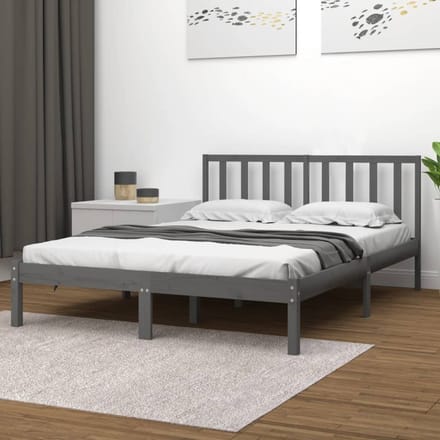 vidaXL - Bedframe - massief - grenenhout - grijs - 200x200 - cm
