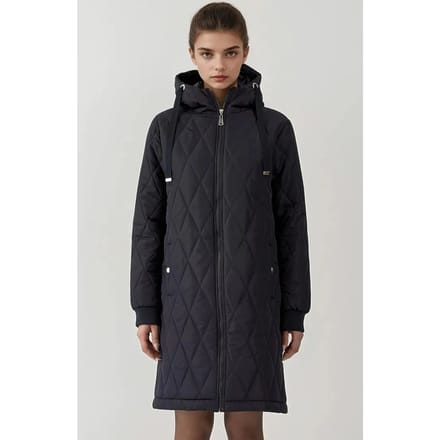Lange Gewatteerde Gabardine Jas met Capuchon