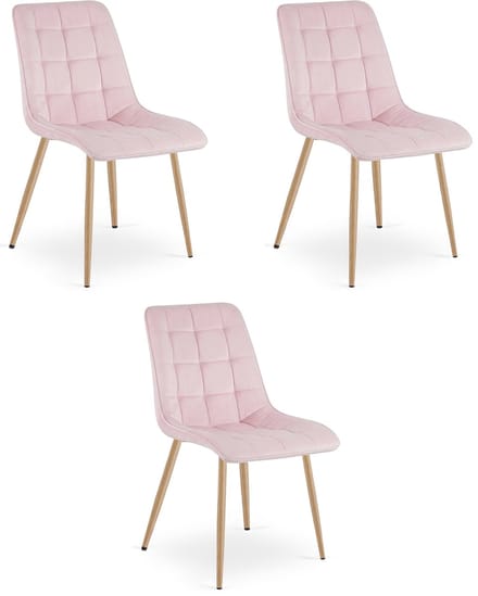 Set van 3 eetkamerstoelen SPLIT - Lichtroze fluweel - Eikenlook poten - Modern design