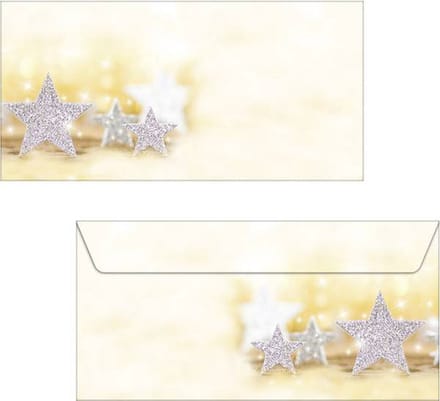 Kerst envelop Sigel 90gr DL - goud met zilveren ster 50 stuk