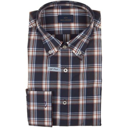 Paul & Shark Overhemd Soft Touch Cotton Poplin Check Blauw-Bruin / male