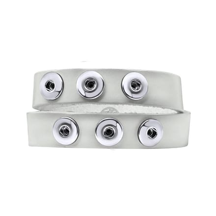 Quiges Dames Leren Armband voor 12mm Drukknopen/Chunks Wit - EBK044