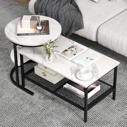 Set van 2 Stapelbare Salontafels met Kunstmarmer en Metalen Frame