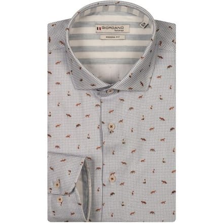 Giordano Overhemd Row Brushed Twill Houndstooth Fantasy Blauw / male