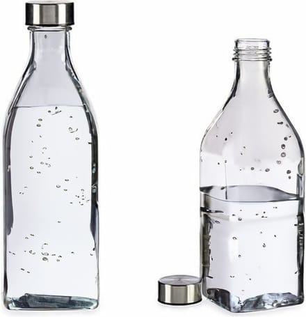 Waterkan - met deksel - 1L - glas - kurk - waterkaraf - schenkkan - vierkant