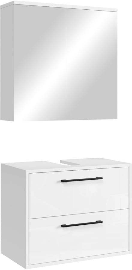 Badplaats Wastafelkast Set Florence 60 x 35 cm – Hoogglans Wit – Badmeubel met Spiegelkast