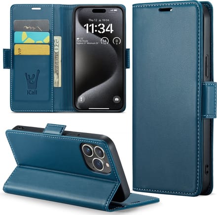 Hoesje geschikt voor iPhone 15 Pro Max - HyperCase Book Cover Kunstleer Blauw