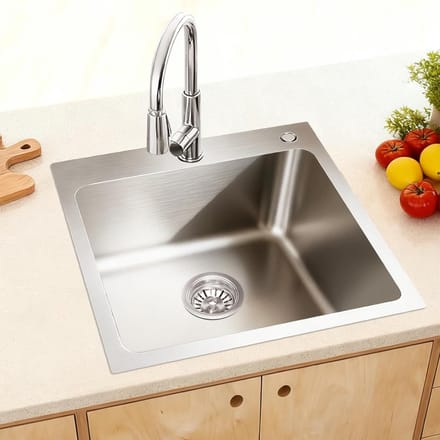 Ronde RVS Spoelbak 38x38 cm Keukenspoelbak met Sifon en Zeepdispenser