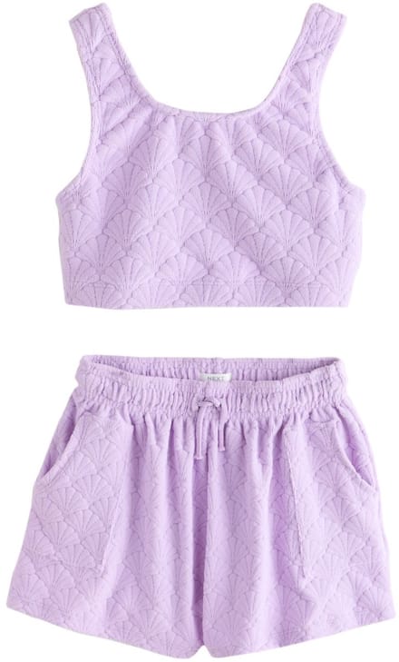 Next - Meisjes - Badstof croptop en short set - Paars