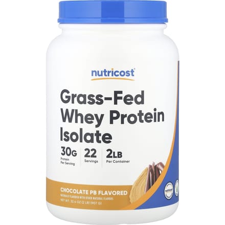 Nutricost, Isolat de Protéine de Whey Nourri à l'Herbe, Chocolat Beurre de Cacahuète, 2 lb (907 g)