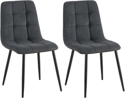 CLP Set van 2 Eetkamerstoelen Tilde - Gestoffeerd - Metalen Onderstel - belastbaar tot 150 kg - Ribstof/zwart