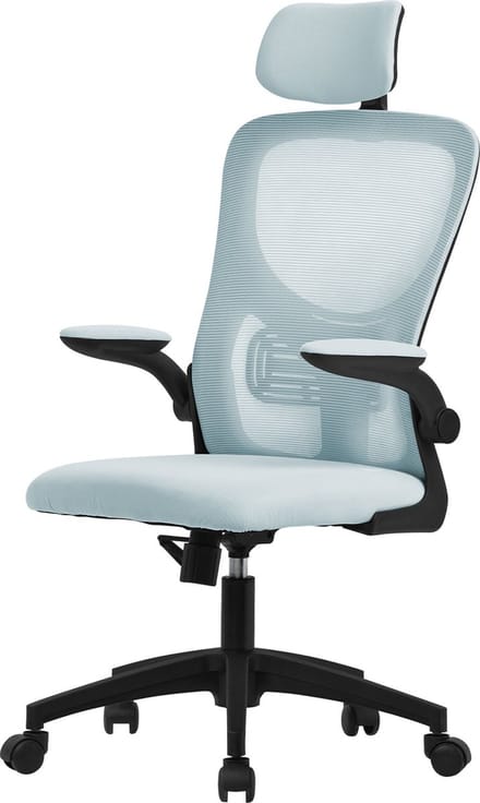 ML-Design bureaustoel ergonomisch, blauw, gemaakt van mesh, stoel met verstelbare hoofdsteun, armleuningen lendensteun, computerstoel met schommelfunctie 360° draaibare stoel met wielen gaming stoel