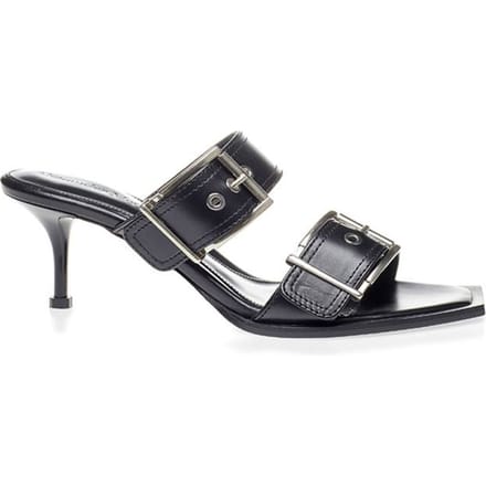 Alexander McQueen Zwarte Leren Stiletto Hakken Sandalen