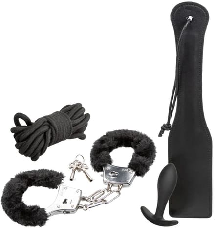 Sensationsdeluxe - BDSM Pleasure Kits - Bondage - Hand boeien - Spatel - Touw - Buttplug