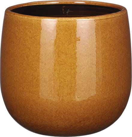 Mica Decorations - Plantenpot/bloempot - keramiek - okergeel glans/spotted- D21/H19 cm
