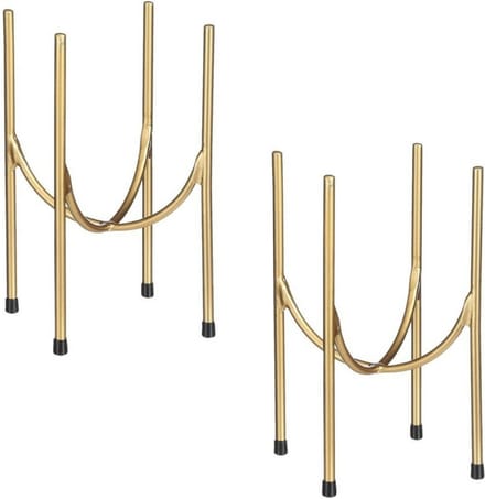 Mica Decorations - bloempot plantenstandaard/verhoger - goud - 2x stuks - H32 x D21 cm