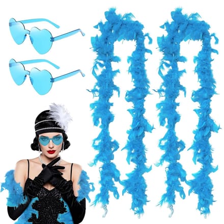 Cosensi - Set van 4 Blauw Veren Boa's en Hartvormige Zonnebrillen