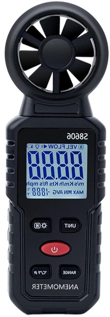 Draagbare Anemometer - Windmeter Temperatuurmeter - Wind Meten - 3-in-1 Functie - 16.5 cm - Zwart