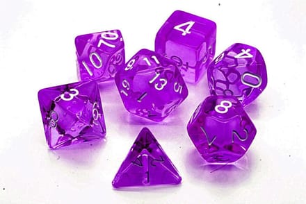 Polydice set 7 stuks - Polyhedral dobbelstenen set | dungeons and dragons dnd dice| D&D Pathfinder RPG | Paars doorzichtig