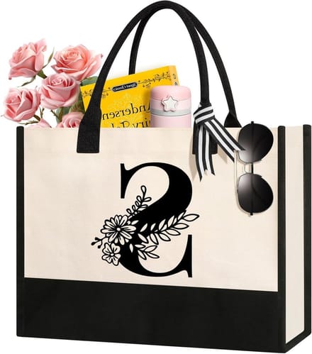 Gepersonaliseerde Canvas Draagtas met Initialen voor Vrouwen - Strandtas & Cadeau
