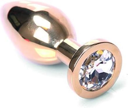 Buttplug goud met transparant kristal - medium