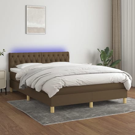 vidaXL - Boxspring - met - matras - en - LED - stof - donkerbruin - 140x200 - cm