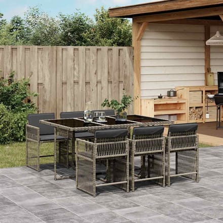 vidaXL - 7-delige - Tuinset - met - kussens - poly - rattan - grijs