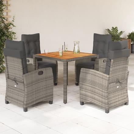 vidaXL - 5-delige - Tuinset - met - kussens - poly - rattan - grijs