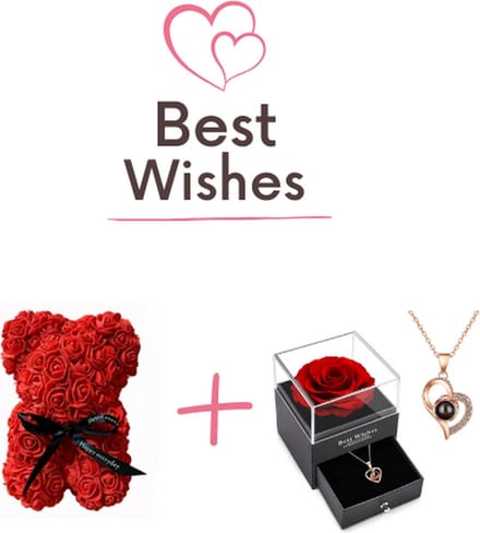Valentijn - Sieraden Doos & Rose Hartjes Ketting - Harte beer - 2+1