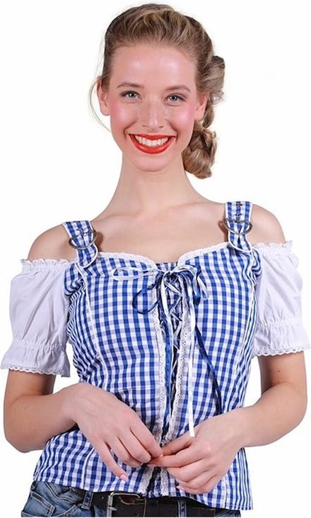Tiroler shirt Mia blauw-wit | Maat XS