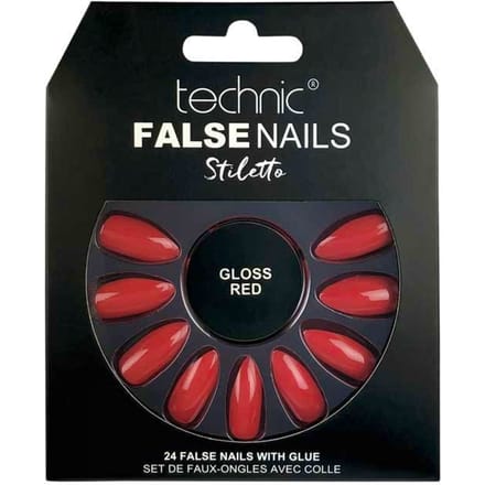 Technic False Nails Stiletto Gloss Red 24 st
