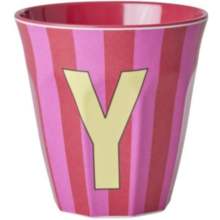Rice melamine beker medium gestreept letter y, roze