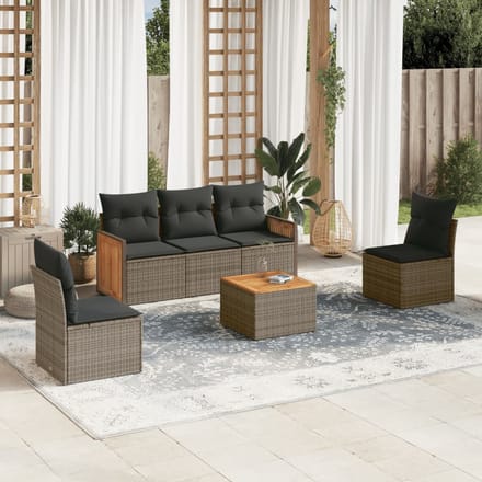 vidaXL - 6-delige - Loungeset - met - kussens - poly - rattan - grijs