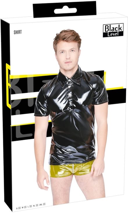 Vinyl Lak Wetlook Polo Shirt Mannen