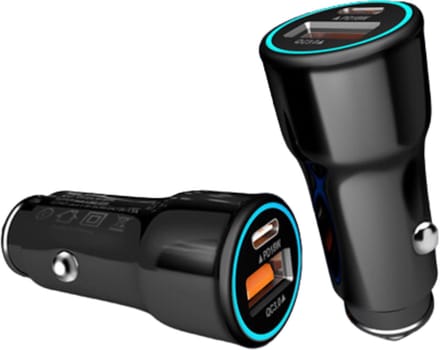 Autolader USB - USB autolader 2 poorten - USB C/3,0 P32 - Auto lader - Auto oplader USB - Zwart