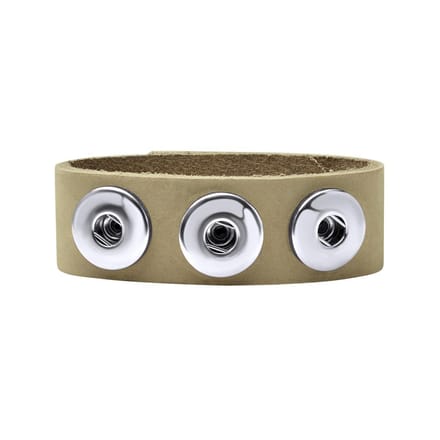 Quiges Dames Leren Armband voor 18mm Drukknopen/Chunks Beige 18.5-20.5cm - EBM113
